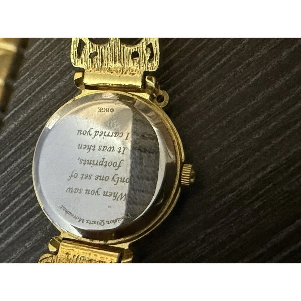 Mother Of Pearl Womens Gold Tone Cross Watch Stretch Christian Band New Battery